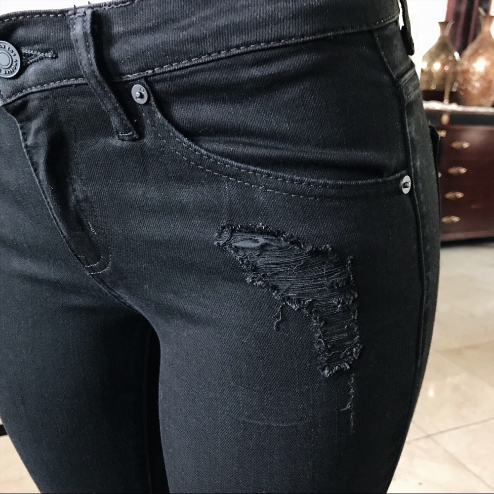 Distressed Denim Ankle Fray Black Skinny Jeans - Picture 4 of 9